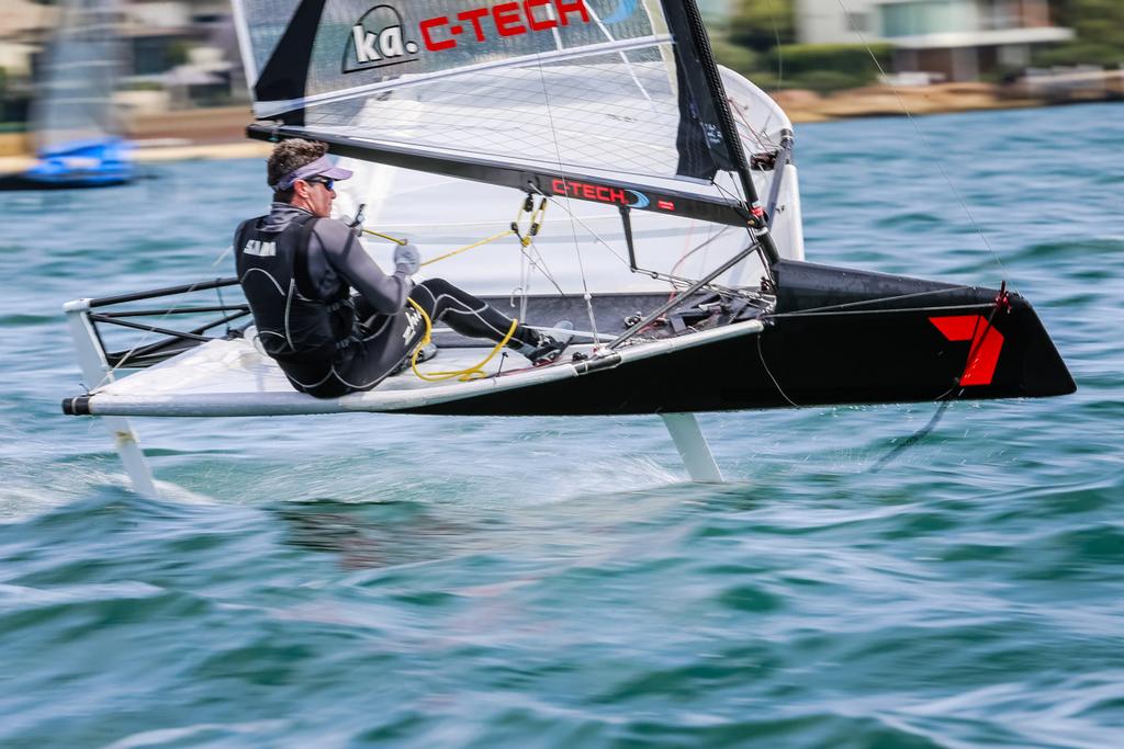 2014 Sail Sydney winning Moth sailor Scott Babbage. © Craig Greenhill / Saltwater Images http://www.saltwaterimages.com.au